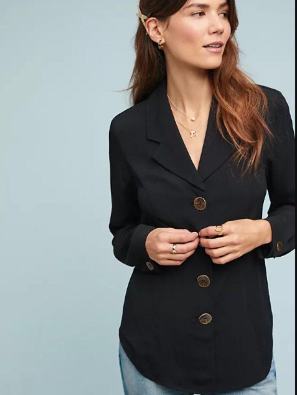 NWT Anthropologie Maeve Steinbeck Button Down Shirt Black Size 12 Petite Boho